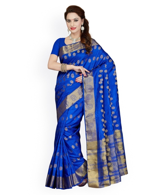 

Ishin Blue & Gold-Toned Ethnic Motifs Zari Art Silk Heavy Work Banarasi Saree