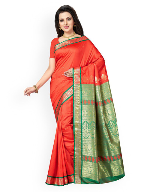 

Ishin Red & Green Ethnic Motifs Zari Art Silk Mysore Silk Saree
