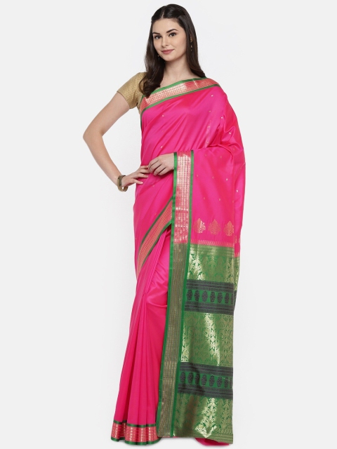

Ishin Pink & Green Woven Design Zari Art Silk Mysore Silk Saree