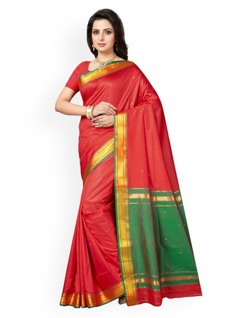 

Ishin Red & Green Woven Design Zari Mysore Silk Saree