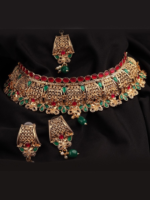 

Mirraw Gold-Plated & Green Antique Jewellery Set