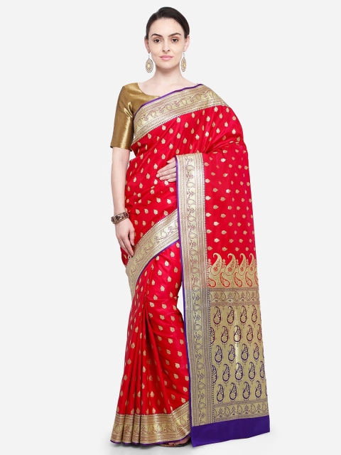 

Ishin Red & Navy Blue Woven Design Zari Art Silk Kanjeevaram Saree