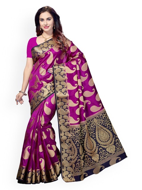 

Ishin Purple & Navy Blue Woven Design Zari Art Silk Banarasi Saree