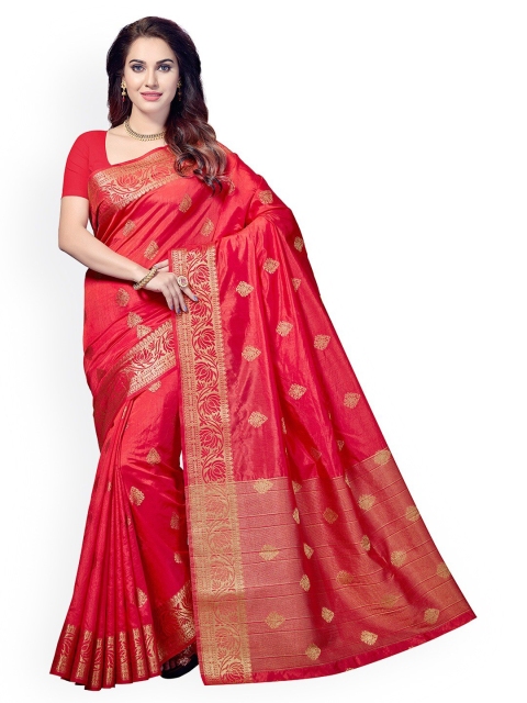 

Ishin Red & Gold-Toned Woven Design Zari Art Silk Banarasi Saree