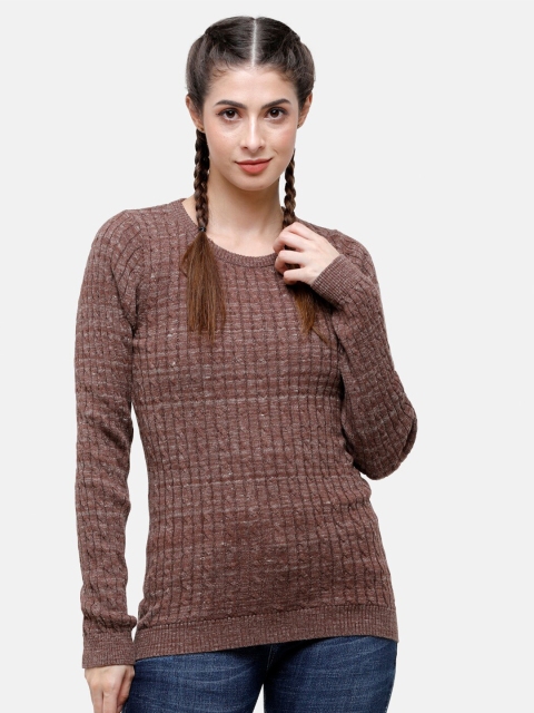 

98 Degree North Women Brown Striped Pure Cotton Pullover