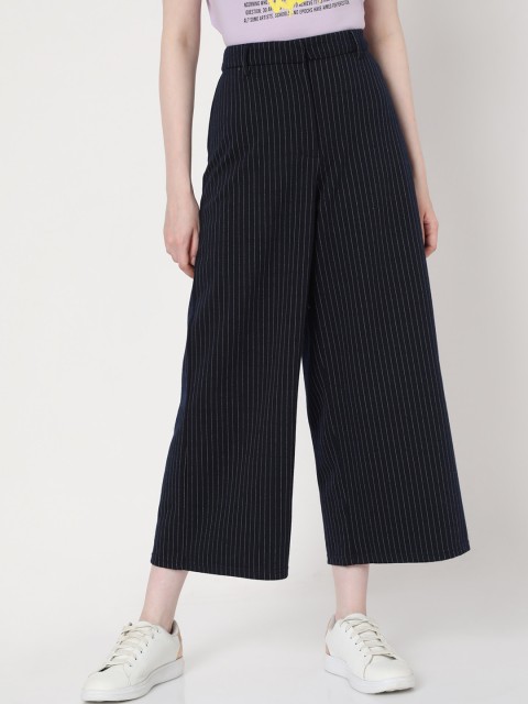 

Vero Moda Women Blue Striped High-Rise Culottes Trousers