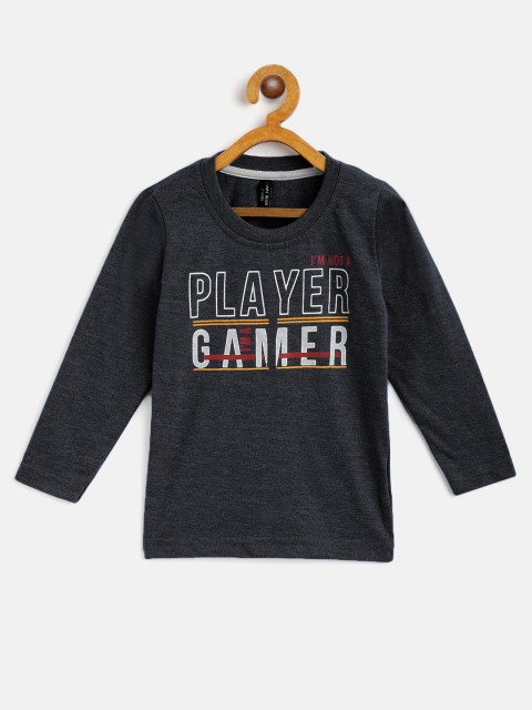 

GAME BEGINS Boys Charcoal Grey White Typography Printed Cotton Pure Cotton T-shirt