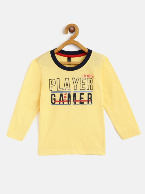 

GAME BEGINS Boys Yellow Black Typography Printed Cotton Pure Cotton T-shirt