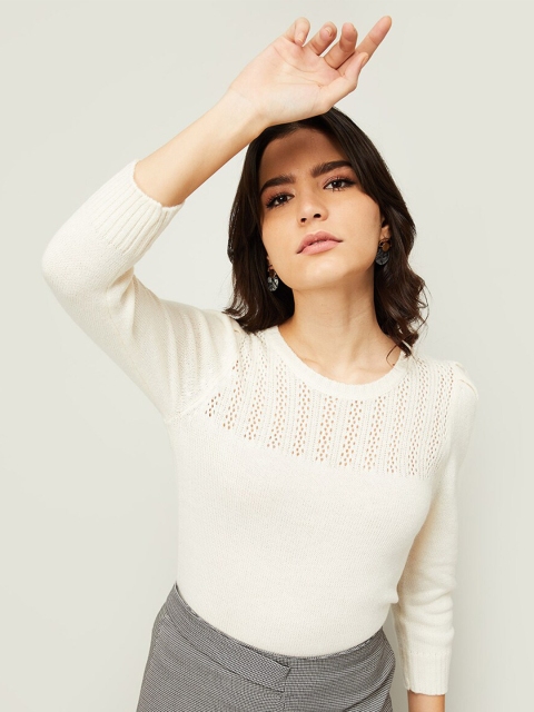 

Bossini Women Cream-Coloured Acrylic Pullover