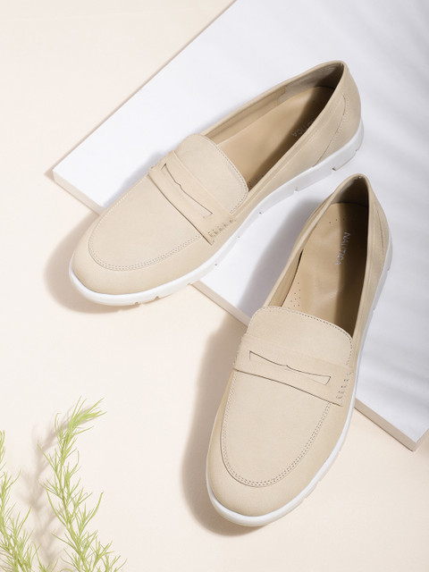 

Nautica Women Beige Solid Leather Penny Loafers