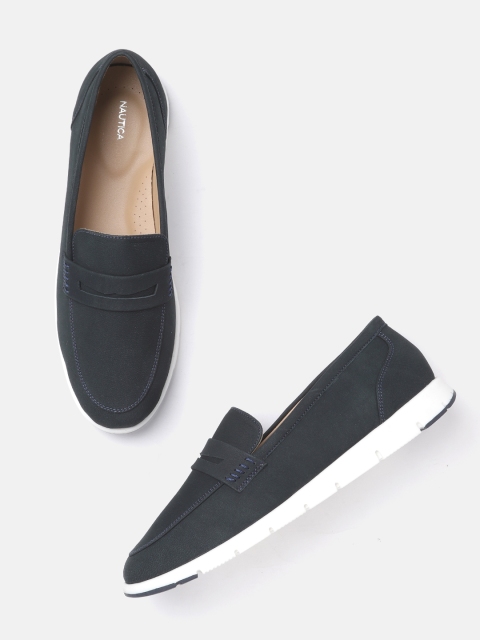 

Nautica Women Navy Blue Solid Leather Penny Loafers