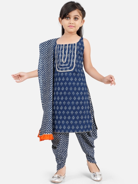 

Ashneeta Girls Blue Printed Regular Gotta Patti Pure Cotton Kurta with Salwar & With Dupatta
