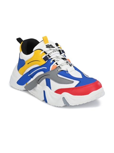 

mr.wonker Men White & Blue Colourblocked Sneakers