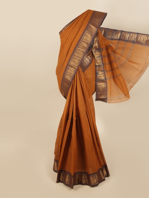 

Pothys Mustard Yellow & Gold-Toned Checked Zari Pure Cotton Chettinad Saree