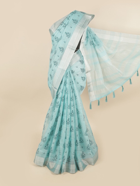 

Pothys Teal & White Floral Chettinad Saree