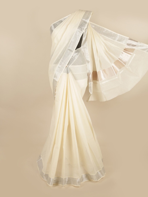 

Pothys Off White & Silver-Toned Chettinad Saree