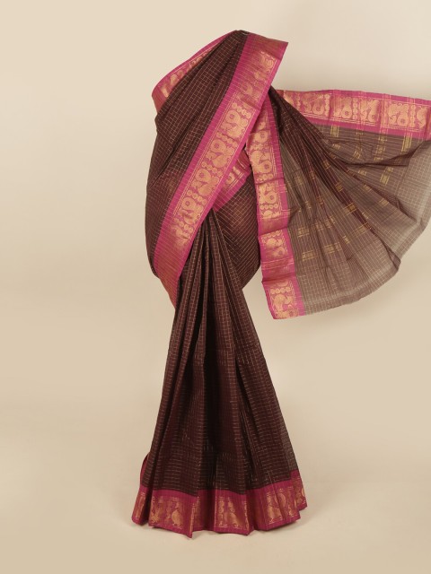 

Pothys Brown & Pink Checked Zari Pure Cotton Chettinad Saree