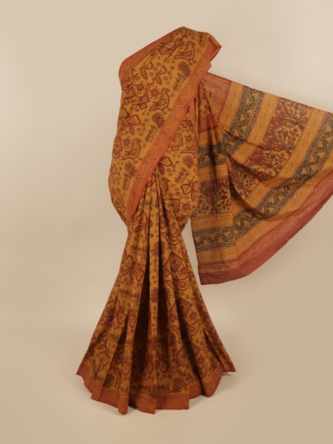 

Pothys Mustard & Maroon Ethnic Motifs Cotton Blend Chettinad Saree