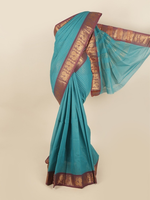 

Pothys Blue & Pink Checked Pure Cotton Chettinad Saree