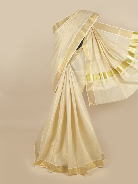 

Pothys Gold-Toned & Beige Chettinad Saree