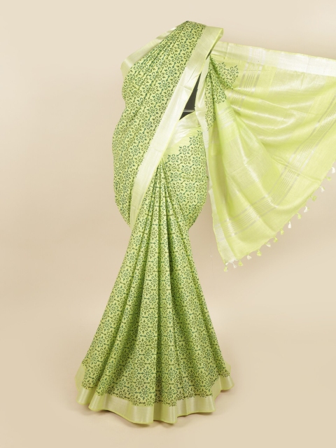 

Pothys Women Green Linen Blend Printed Saree
