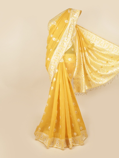 

Pothys Yellow & Silver-Toned Ethnic Motifs Zari Chettinad Saree