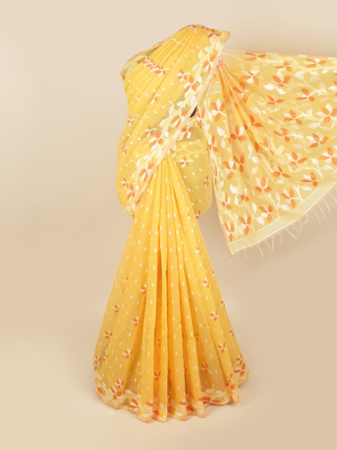 

Pothys Yellow & Silver-Toned Woven Design Chettinad Saree