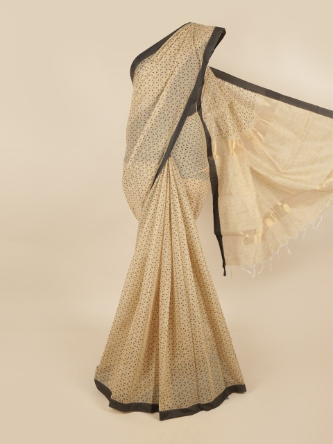 

Pothys Beige & Black Pure Cotton Chettinad Saree