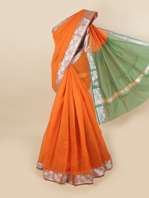 

Pothys Orange & Green Woven Design Silk Cotton Chettinad Saree