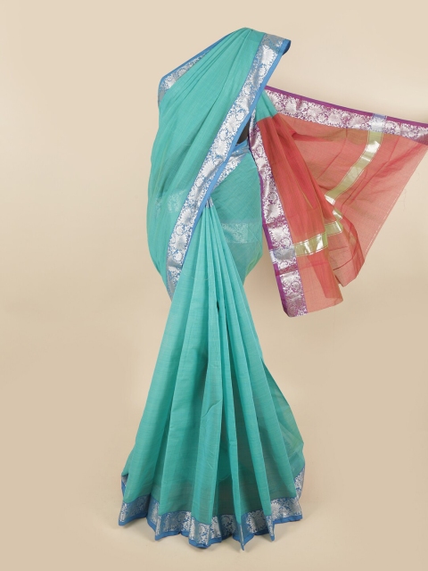 

Pothys Blue & Red Solid Silk Cotton Chettinad Saree