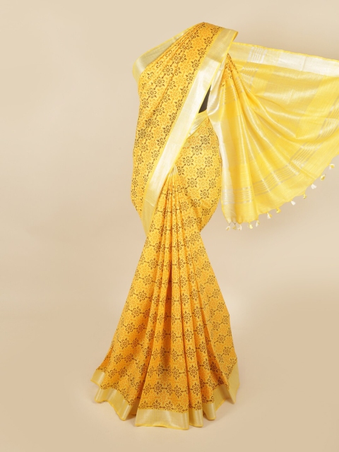 

Pothys Yellow & Brown Floral Zari Chettinad Saree