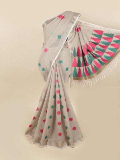 

Pothys Grey & Pink Woven Design Linen Blend Chettinad Saree