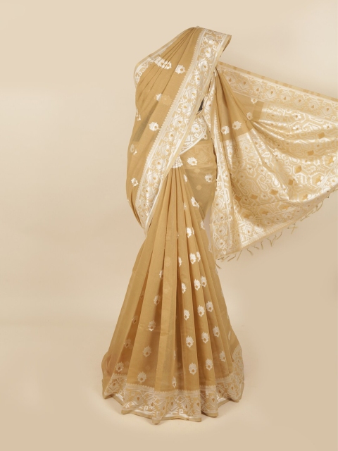 

Pothys Beige & Silver-Toned Woven Design Zari Pure Cotton Chettinad Saree