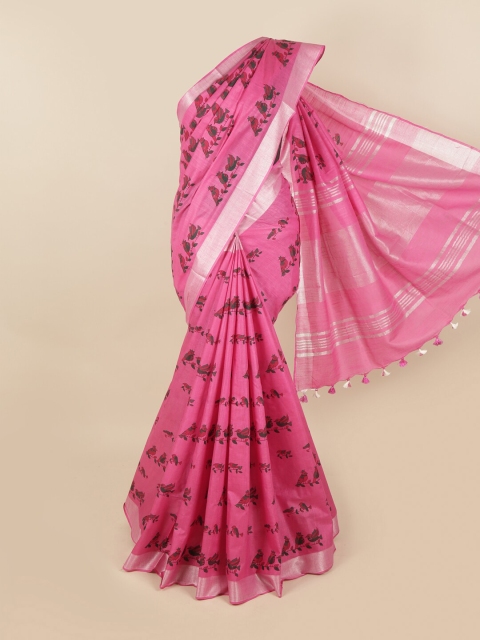 

Pothys Women Pink Linen Blend Printed Saree