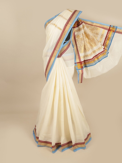 

Pothys Off White & Blue Woven Design Chettinad Saree