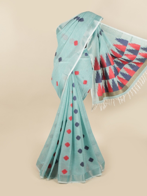 

Pothys Blue & Red Woven Design Linen Blend Chettinad Saree