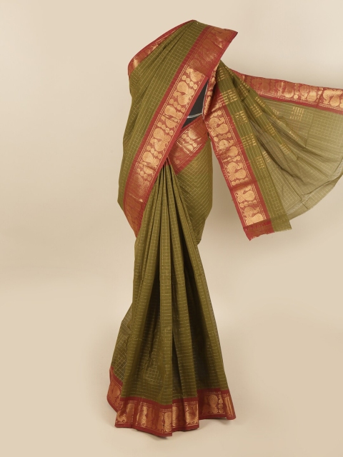 

Pothys Green & Maroon Checked Pure Cotton Chettinad Saree