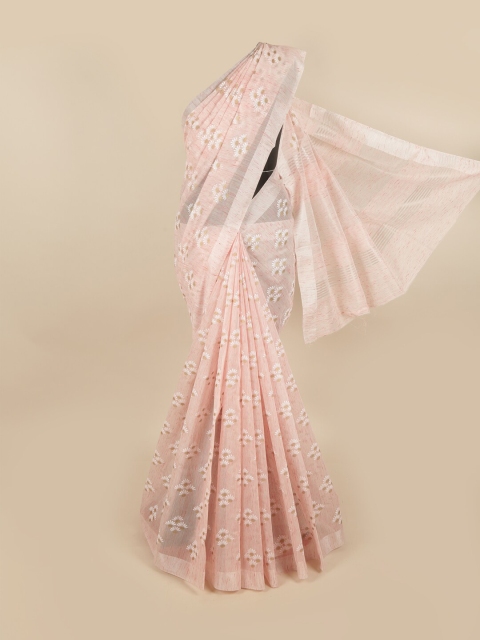 

Pothys Peach-Coloured & White Floral Pure Cotton Chettinad Saree