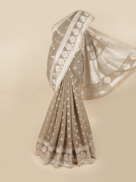 

Pothys Grey & Silver-Toned Woven Design Zari Pure Cotton Chettinad Saree