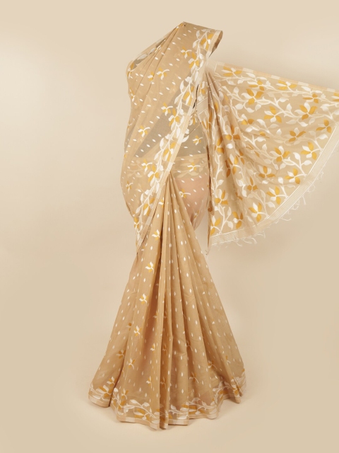 

Pothys Tan & White Floral Printed Chettinad Saree