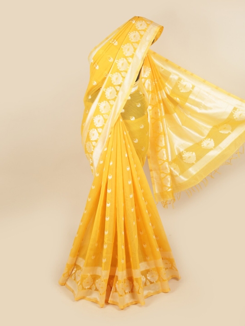 

Pothys Women Yellow Cotton Blend Printed Saree