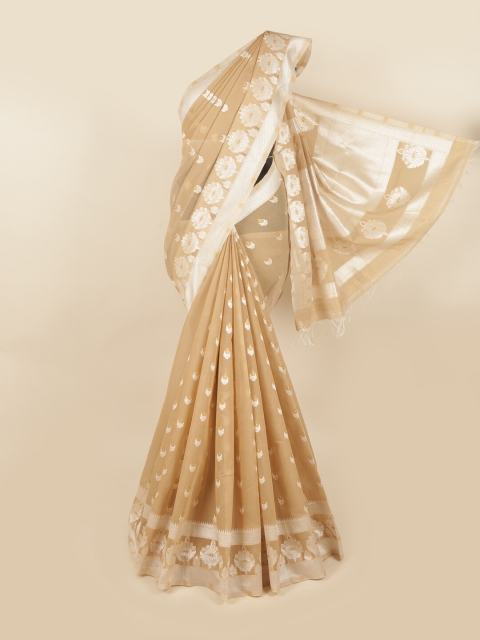 

Pothys Cream-Coloured & Silver-Toned Ethnic Motifs Pure Cotton Chettinad Saree