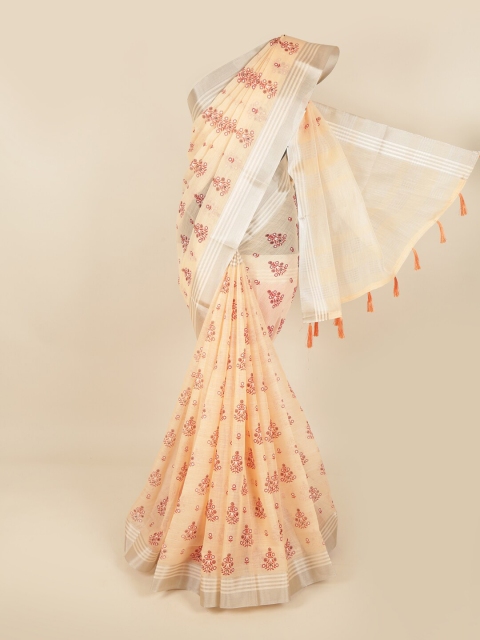 

Pothys Peach-Coloured & Red Ethnic Motifs Zari Chettinad Saree