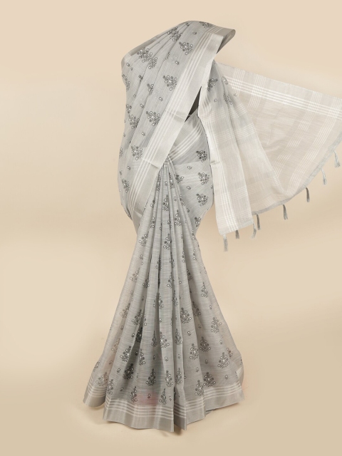 

Pothys Grey & White Ethnic Motifs Printed Chettinad Saree