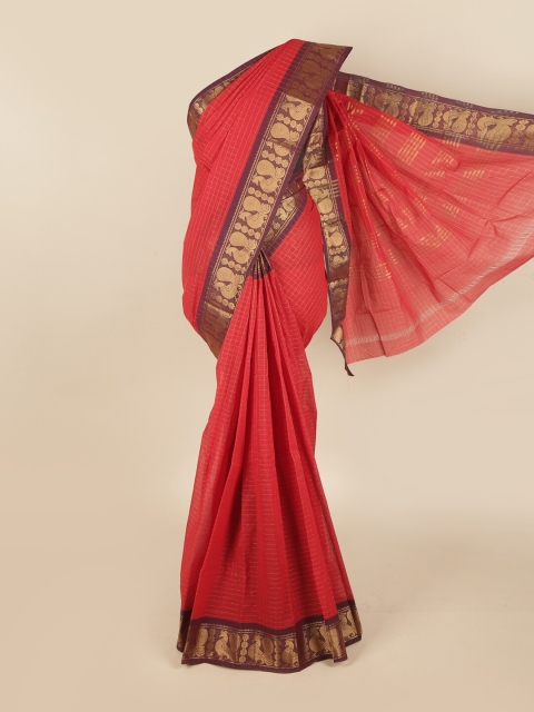 

Pothys Red & Maroon Checked Pure Cotton Chettinad Saree