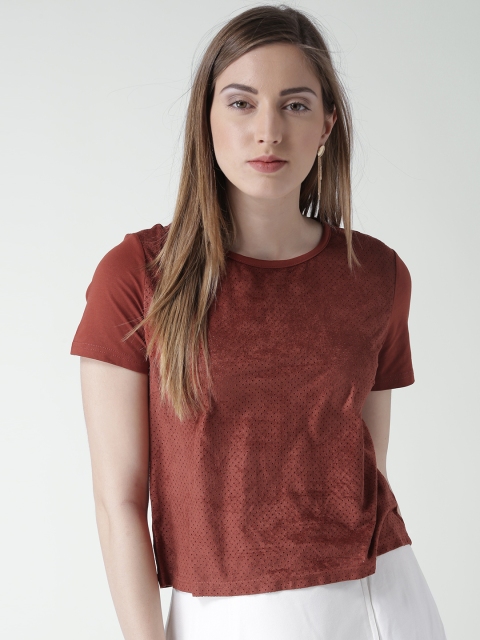

FOREVER 21 Women Rust Red Perforated Detail Top