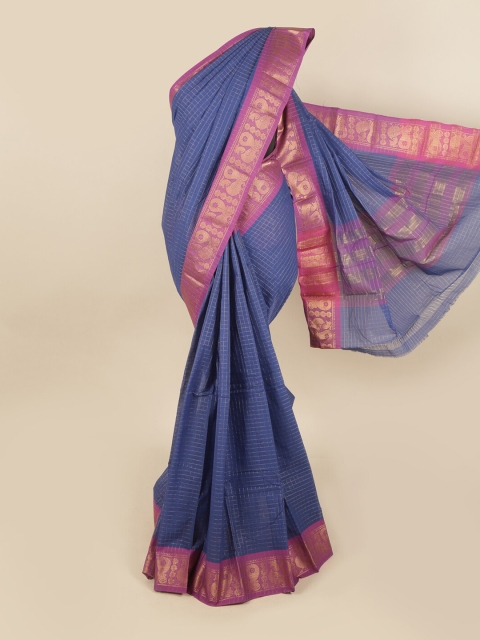 

Pothys Blue & Purple Checked Pure Cotton Chettinad Saree