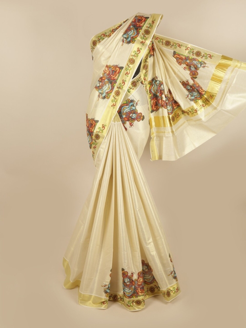 

Pothys Gold-Toned & Red Ethnic Motifs Chettinad Saree