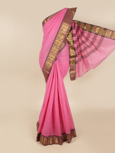 

Pothys Pink Checked Zari Pure Cotton Chettinad Saree