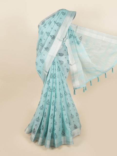 

Pothys Women Blue Printed Linen Blend Saree